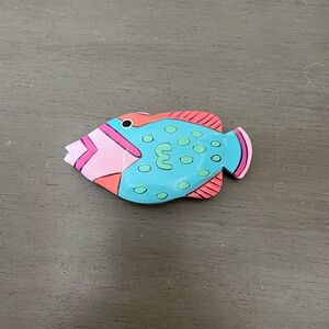 Parrot Butterfly Fish Pink Blue Coral Wood 4" Barrette Clip Handmade Philippines